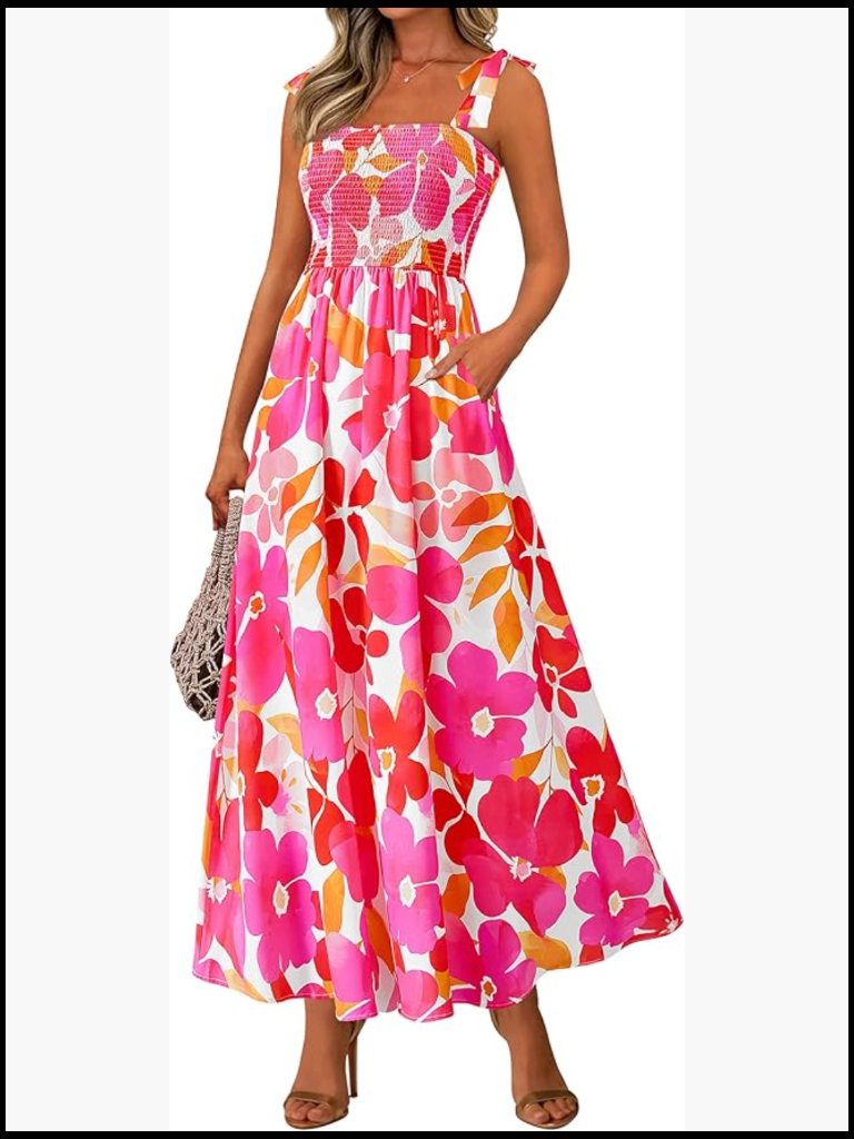 Polyester Maxi Dress With Smocked Bodice And Spaghetti Straps